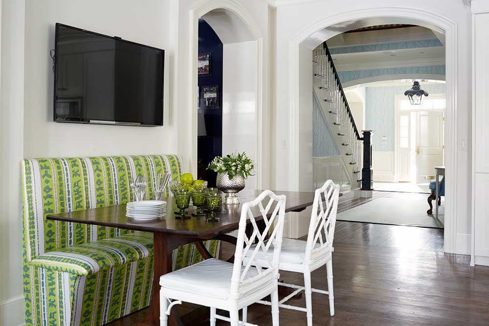China Seas Abaco Stripe banquette by Kelley Proxmire