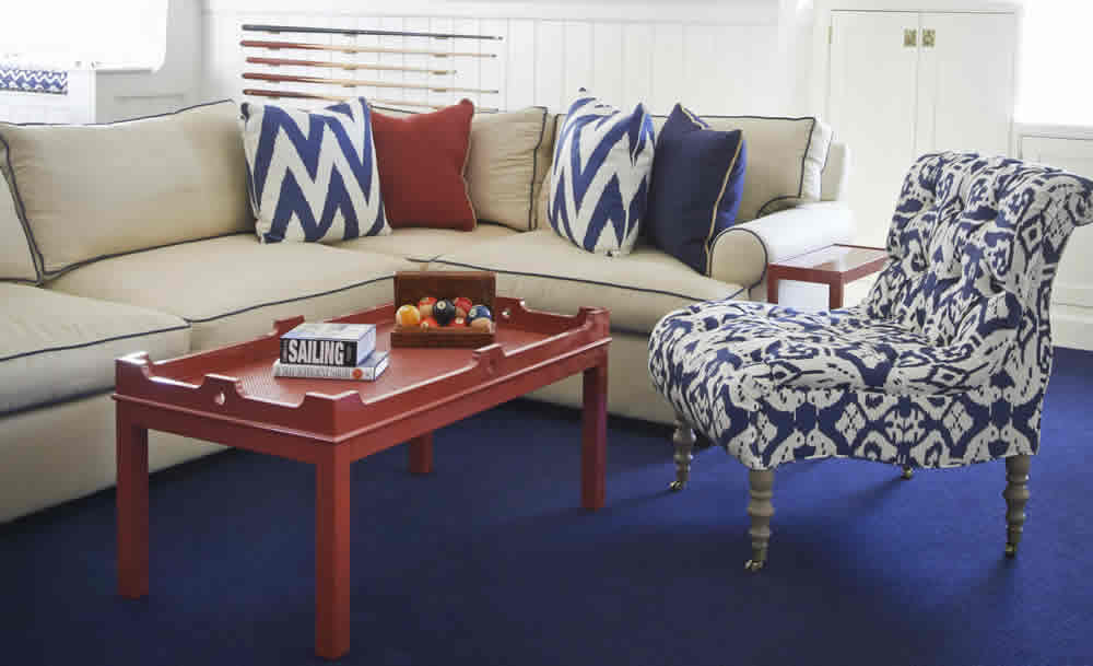 China Seas Island Ikat chair with Quadrille Tashkent pillows by Oomph Online
