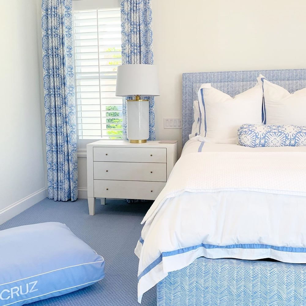 China Seas Sigourney Reverse Small Scale curtains with Alam Campbell Petite Zig Zag bed by Porter Design Company