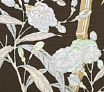 Enchanted Garden Bamboo Green Tan on Brown Linen Cotton 303810F-03